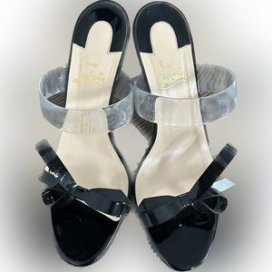 Louboutin Just Nodo 85 black bow and clear strap